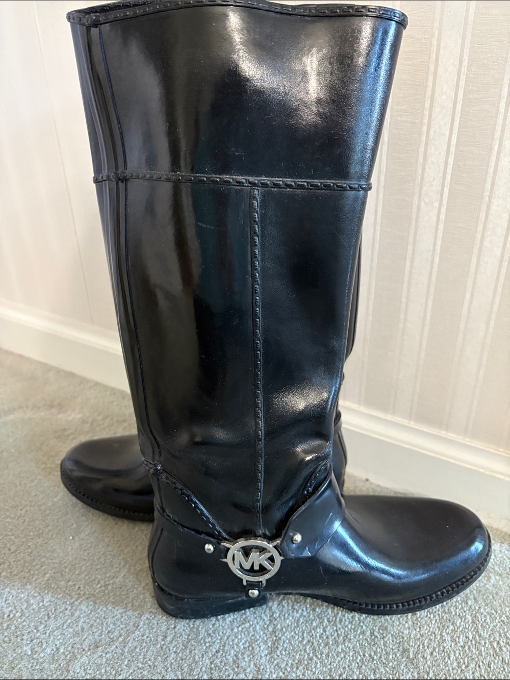 Michael Kors Black Riding rain Boots with MK Logo Harness